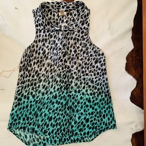 Daytrip Blue and White Animal Print Sheer Blouse